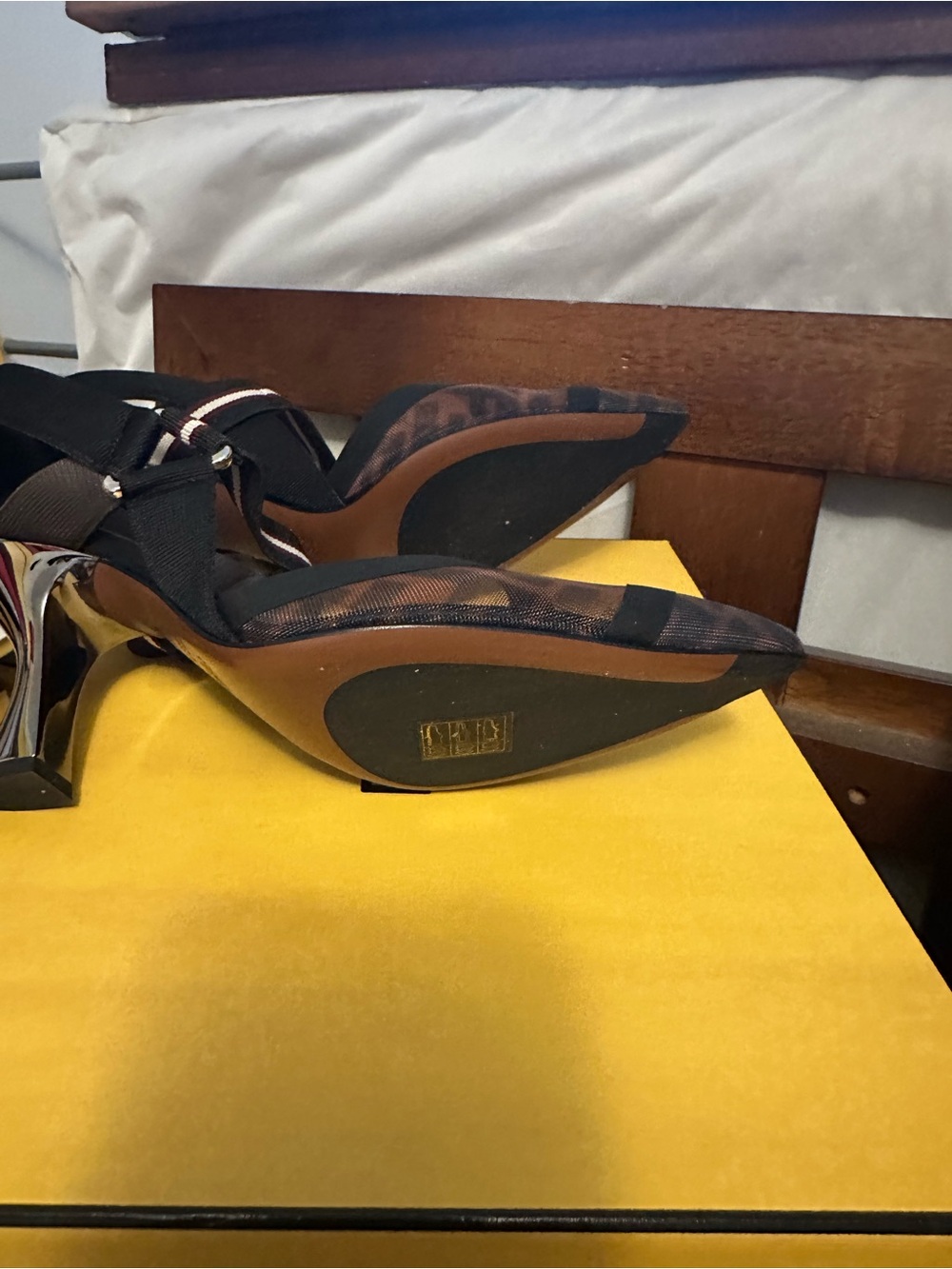 Fendi Brown and Black Mesh Slingback Heels - Picture 4 of 8